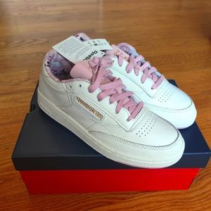Reebok Club C 85 sneakers in chalk and pink